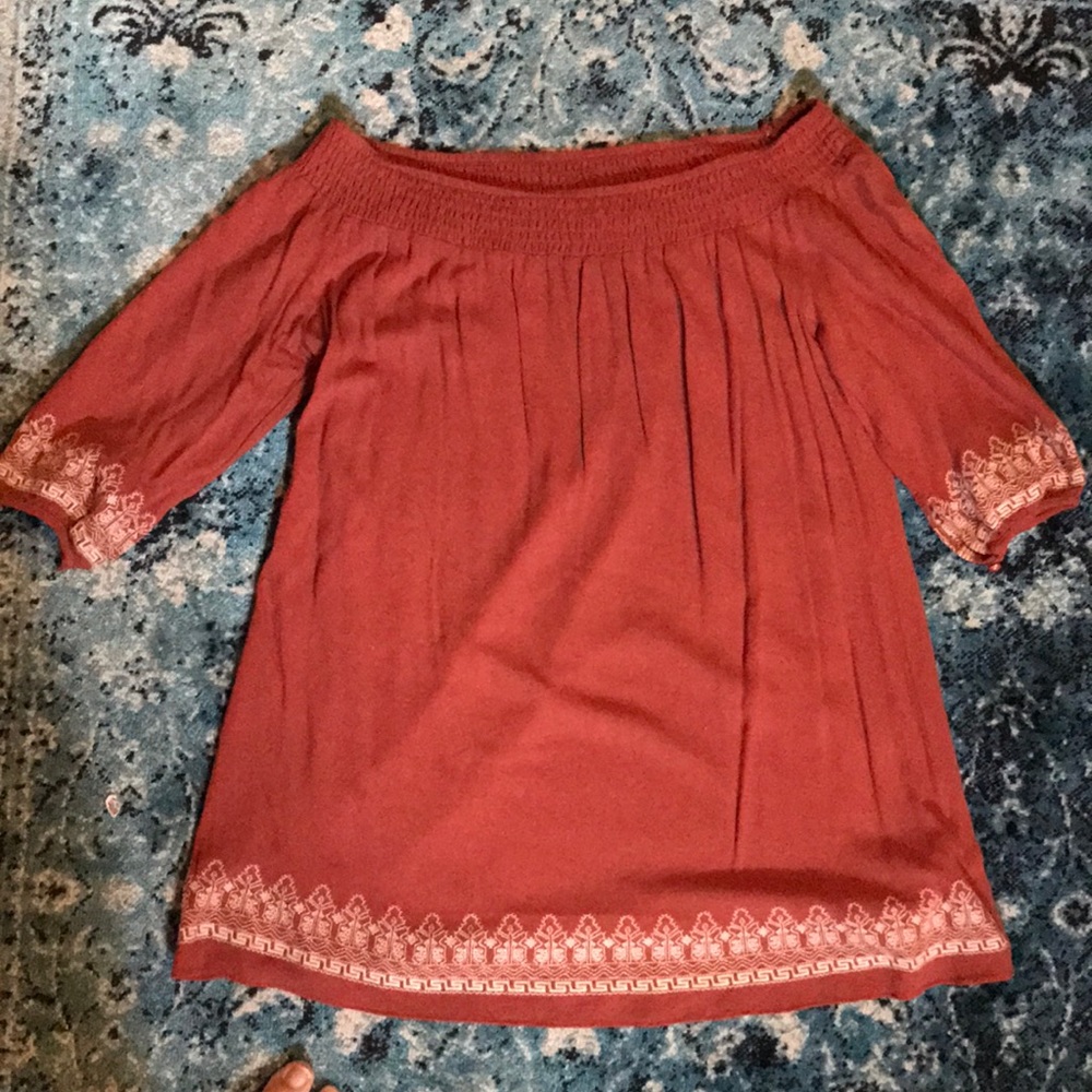 Burnt orange off-the-shoulder sun dress
